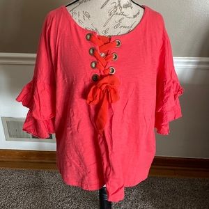 Bright, coral lace, front top